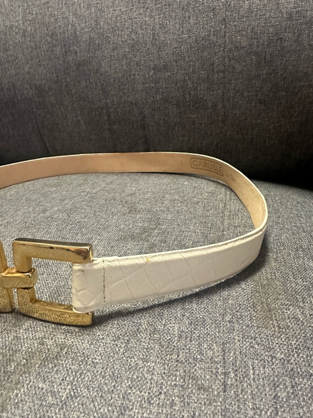 Carlisle White Croc-Embossed Leather Belt with Gold Geometric Buckle - Picture 5 of 10